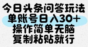 今日头条问答玩法，单账号日入30+，操作简单无脑复制粘贴就行-庄子聊项目