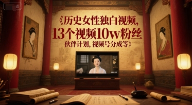 历史女性独白视频，13个视频10w粉丝，伙伴计划，视频号分成等-庄子聊项目