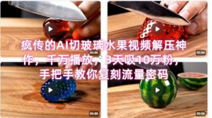 席卷全网！疯传的AI切玻璃水果视频解压神作，千万播放，3天吸10万粉，手把手教你复刻流量密码-庄子聊项目