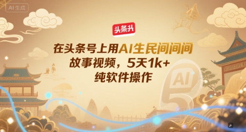 在头条号上用AI生民间故事视频，5天1k+，纯软件操作-庄子聊项目