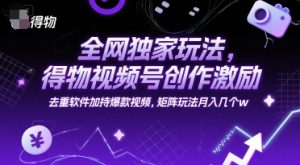 全网独家玩法，得物视频号创作激励 去重软件加持爆款视频，矩阵玩法月入几个w【揭秘】-庄子聊项目
