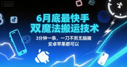 6月底最新快手双魔法搬运技术，3分钟一条，一刀不剪无脑搬，安卓苹果都可以-庄子聊项目