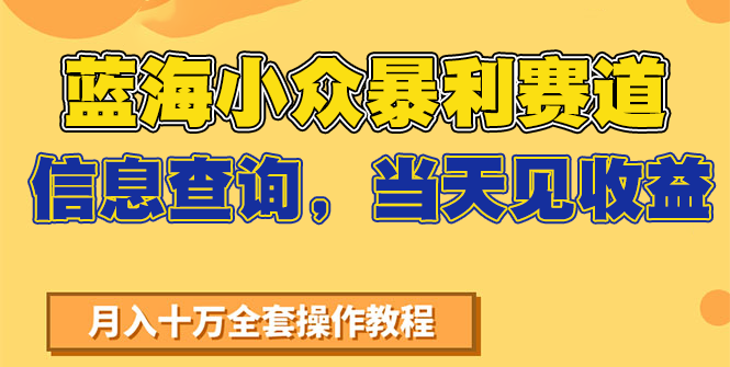 蓝海小众暴利赛道，信息查询，当天见收益，不讲玄学，7天搞了2万+-庄子聊项目
