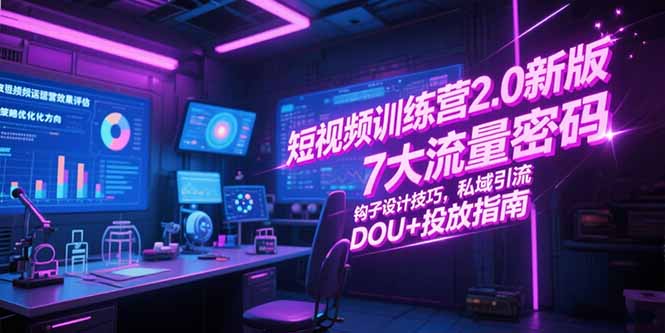 短视频训练营2.0新版，7大流量密码/钩子设计技巧/私域引流/DOU+投放指南-庄子聊项目