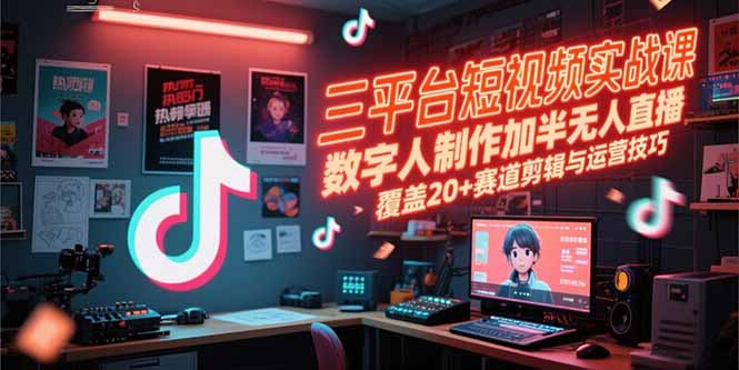 三平台短视频实战课，数字人制作加半无人直播，覆盖20+赛道剪辑与运营技巧-庄子聊项目