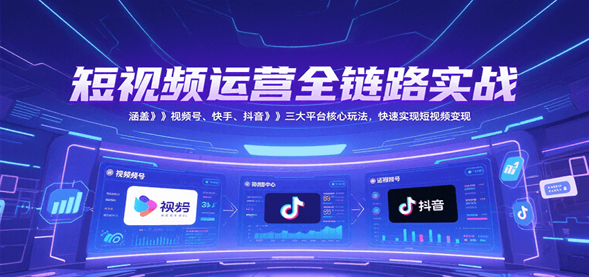 短视频运营全链路实战，涵盖视频号、快手、抖音三大平台核心玩法，快速实现变现！-庄子聊项目