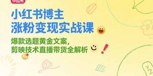 小红书博主涨粉变现实战课，爆款选题黄金文案，剪映技术直播带货全解析-庄子聊项目