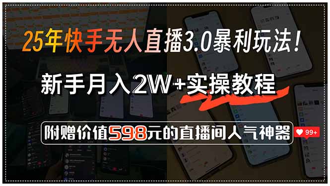 25年快手无人直播3.0暴利玩法！，新手月入2W+实操教程，附赠价值598元…-庄子聊项目