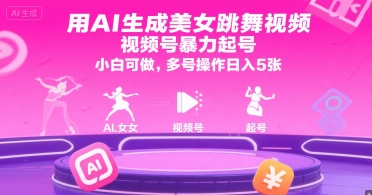 用AI生成美女跳舞视频，视频号暴力起号，小白可做，多号操作日入5张-庄子聊项目