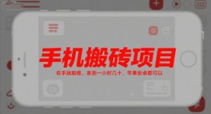 手机搬砖项目，有手就能做，亲测一小时几十，苹果安卓都可以-庄子聊项目