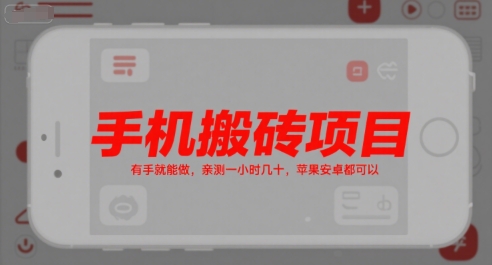手机搬砖项目，有手就能做，亲测一小时几十，苹果安卓都可以-庄子聊项目