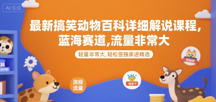 最新搞笑动物百科详细解说课程，蓝海赛道，流量非常大，轻松签独家进精选-庄子聊项目
