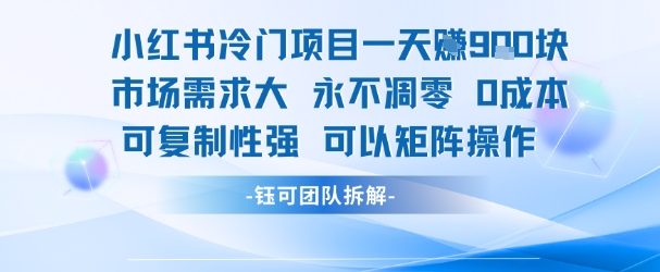 小红书冷门项目一天收益9张，市场需求大，0成本，可复制性强可以矩阵操作-庄子聊项目