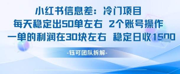 小红书信息差冷门项目一单利润30块每天稳定1.5k左右2个账号操作-庄子聊项目