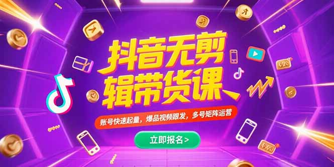 抖音不剪辑带货课，账号快速起量，爆品视频跟发，多号矩阵运营-庄子聊项目