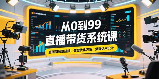 从0到99直播带货系统课，直播间场景搭建，数据优化方案，爆款话术设计-庄子聊项目