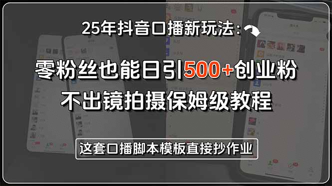 25年抖音口播新玩法：零粉丝也能日引500+创业粉，不出镜拍摄保姆级教程…-庄子聊项目