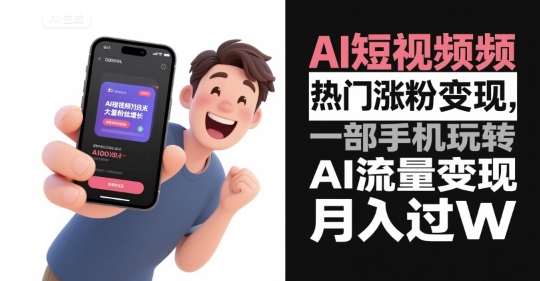 AI短视频热门涨粉变现，一部手机玩转AI流量变现，月入过W-庄子聊项目