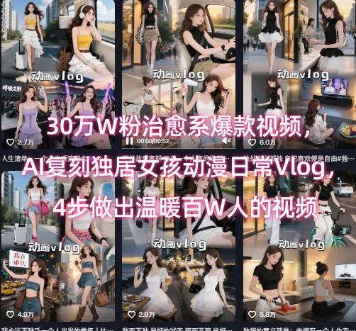 30万W粉治愈系爆款视频，AI复刻独居女孩动漫日常Vlog，4步做出温暖百W人的视频-庄子聊项目
