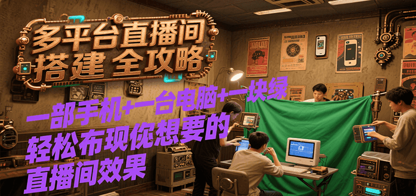 多平台直播间搭建全攻略，一部手机+一台电脑+一块绿布轻松实现你想要的直播间效果-庄子聊项目