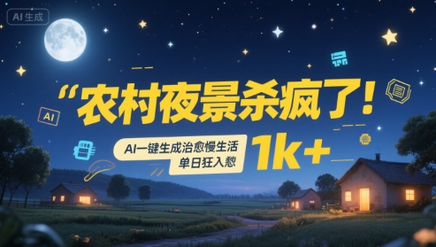 农村夜景杀疯了！AI一键生成治愈系慢生活，单日狂入1k+-庄子聊项目