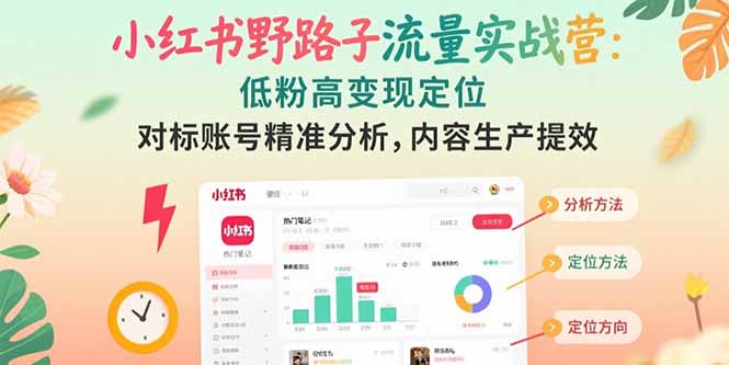 小红书野路子流量实战营：低粉高变现定位 对标账号精准分析 内容生产提效-庄子聊项目
