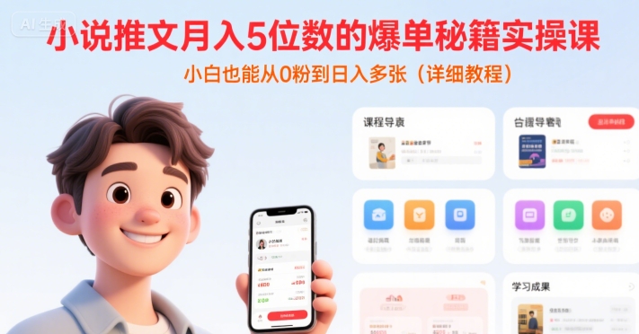 小说推文月入5位数的爆单秘籍实操课，，小白也能从0粉到日入多张(详细教程)-庄子聊项目