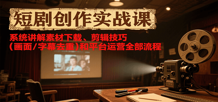 短剧创作实战课，系统讲解素材下载、剪辑技巧(画面/字幕去重)和平台运营全部流程-庄子聊项目