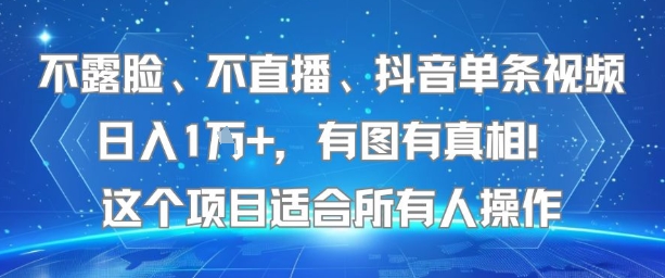 不露脸、不直播、抖音单条视频日入1W+，有图有真相！这个项目适合所有人操作-庄子聊项目