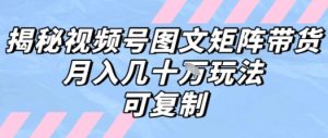 解密视频号图文矩阵带货，月入几个W的打法，可复制-庄子聊项目