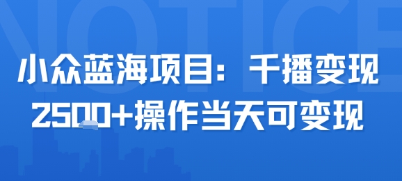 小众蓝海项目，千播变现2.5k+操作当天可变现-庄子聊项目
