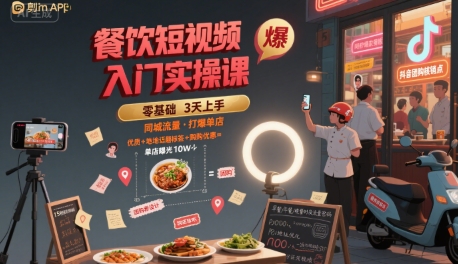 餐饮短视频入门实操课，引爆同城流量，打爆单店-庄子聊项目