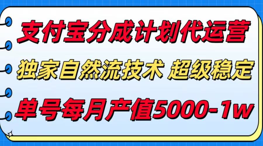 支付宝分成计划代运营，独家自然流技术，收益稳定，单号月产5000＋-庄子聊项目