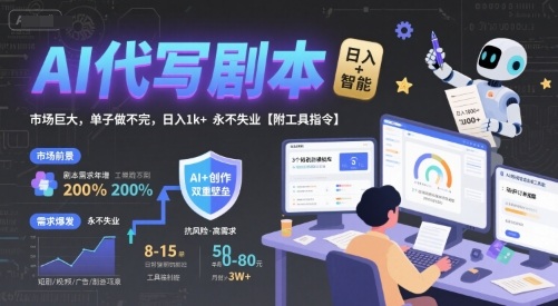 AI代写剧本，市场巨大，单子做不完，日入1k+ 永不失业【附工具指令】-庄子聊项目
