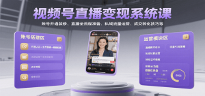 视频号直播变现系统课，账号开通装修、直播全流程准备、私域流量运营、成交转化技巧等-庄子聊项目
