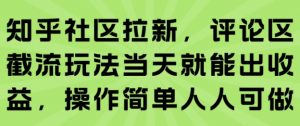 知乎社区拉新，评论区截流玩法当天就能出收益，操作简单人人可做-庄子聊项目