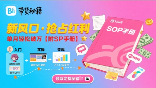 B站哔哩哔哩带货秘籍，新风口，抢占红利，单月轻松破万【附SOP手册】-庄子聊项目