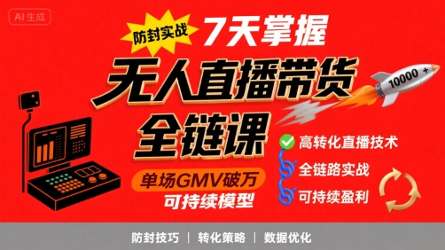 无人直播带货全链防封实战课，7天掌握高转化直播技术，实现单场GMV破万可持续模型-庄子聊项目