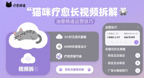 猫咪疗愈长视频拆解 &油管频道运营技巧-庄子聊项目