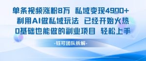 单条视频私域变现4.9k+利用AI做私域玩法 已经开始火热0基础也能做的副业项目轻松上手-庄子聊项目