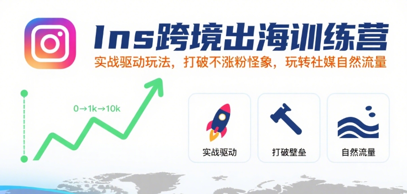Ins跨境出海训练营，实战驱动玩法，打破不涨粉怪象，玩转社媒自然流量-庄子聊项目