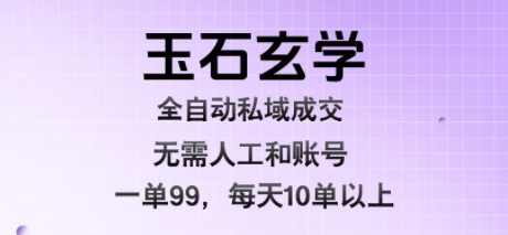 玉石玄学全自动私域成交，一单99每天十单以上，无需人工和矩阵账号，蓝海项目直接干【揭秘】-庄子聊项目
