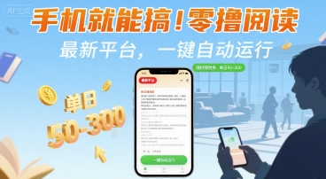 手机就能搞！零撸阅读挂G，最新平台，一键自动运行，随时随地挣，单日50-3张+【揭秘】-庄子聊项目
