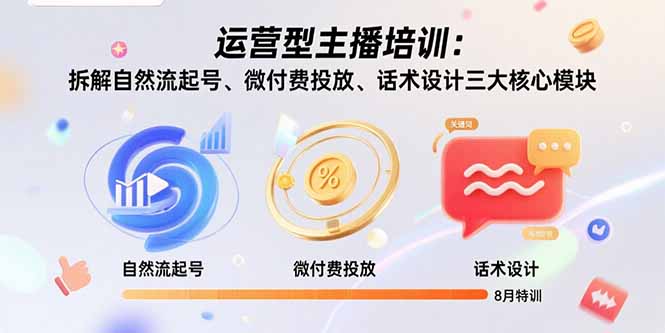 运营型主播培训：拆解自然流起号、微付费投放、话术设计三大核心模块-8月-庄子聊项目