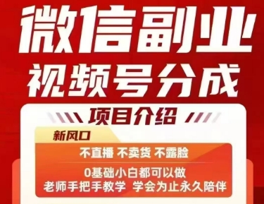 微信副业视频号分成，不直播 不卖货 不露脸，三五分钟即可完成一条作，每日收益几十、几张不等-庄子聊项目
