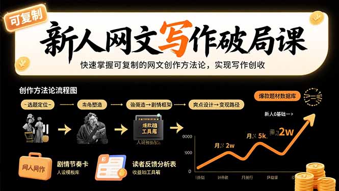 新人网文写作破局课：快速掌握可复制的网文创作方法论，实现写作创收-庄子聊项目