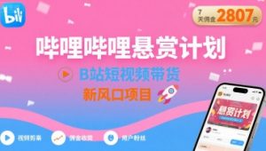 哔哩哔哩悬赏计划,B站短视频带货,7天佣金2807,新风口项目-庄子聊项目