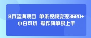 8月AI蓝海项目，单条视频变现1k+ 小白可玩 操作简单易上手-庄子聊项目