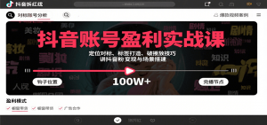 抖音账号盈利实战课,定位对标、标签打造、破播放技巧,讲涨粉变现与场景搭建-庄子聊项目