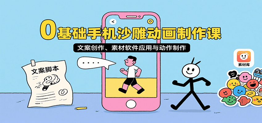 0基础手机沙雕动画制作课，文案创作、素材软件应用与动作制作-庄子聊项目